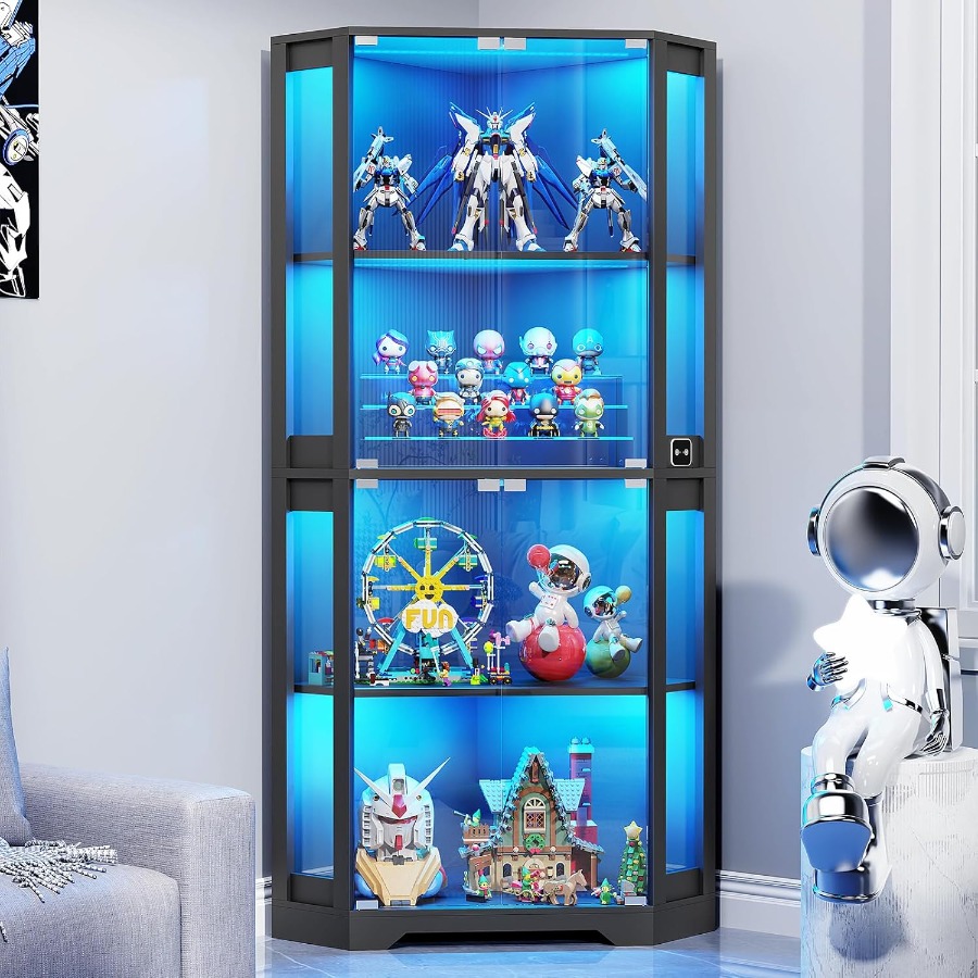 Glass Cabinet Display - コレクション用のガラス扉付き照明付きコーナーディスプレイキャビネット