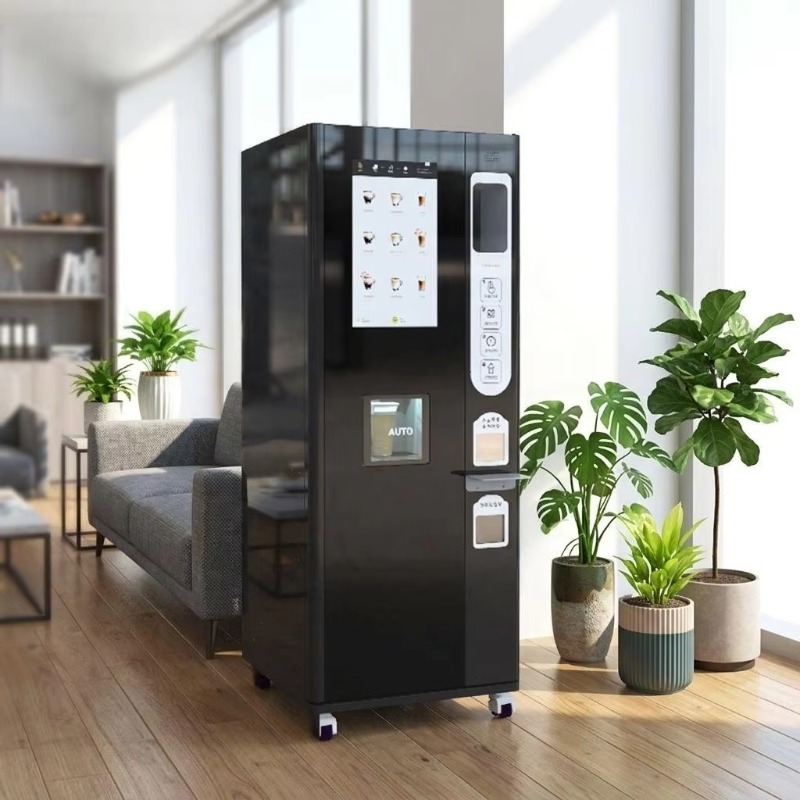 Vending Machine Qr Code - 業務用キャビネット型、挽きたてのコーヒーを提供する自動販売機。複数の支払い方法に対応。QRコードによるデジタル通貨決済も可能。