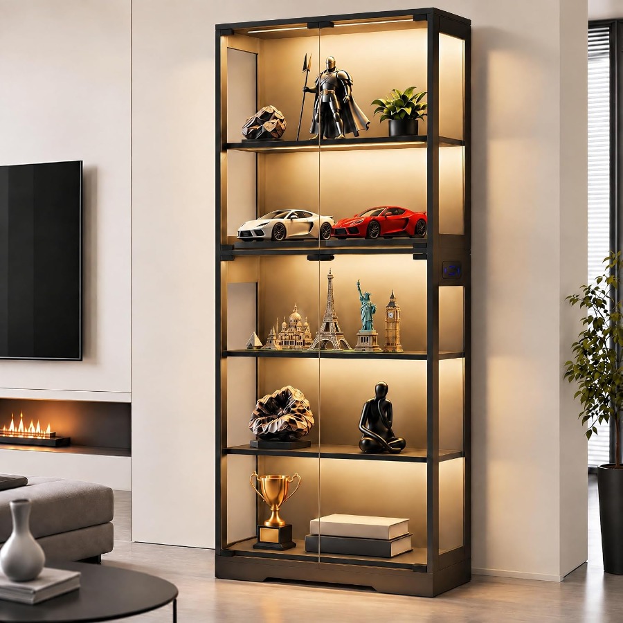 Glass Cabinet Display - 65インチのガラス扉とLEDライト付きディスプレイキャビネット