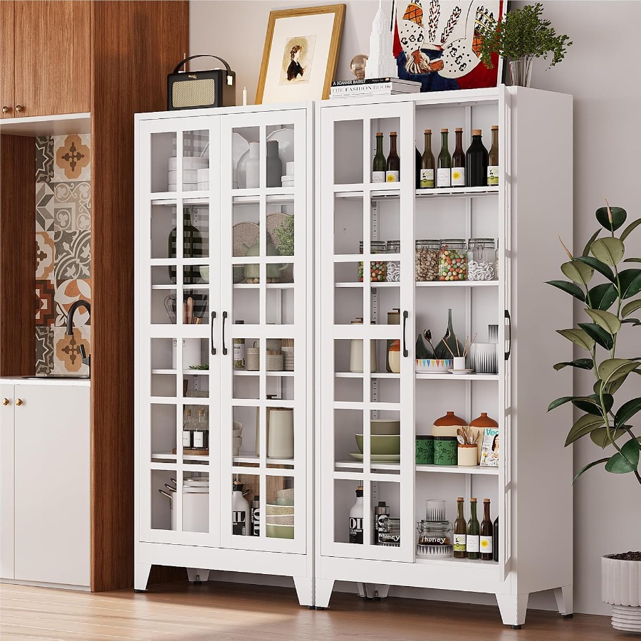 キッチンやダイニングルーム用の71インチのガラス扉付きショー - Glass Cabinet Display のレビューと価格