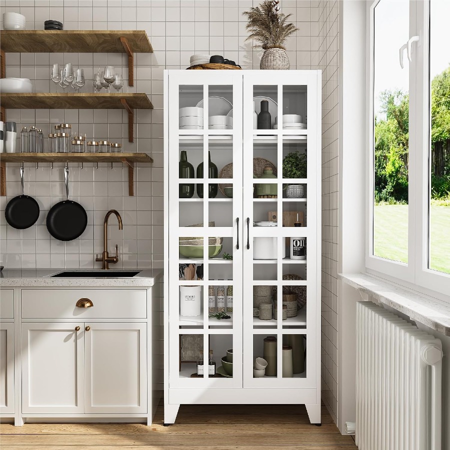 キッチンやダイニングルーム用の71インチのガラス扉付きショー - Glass Cabinet Display のレビューと価格