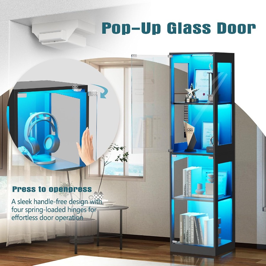 ガラス扉付きの展示キャビネット、RGBライト付き4段式展示ケ - Glass Cabinet Display のレビューと価格