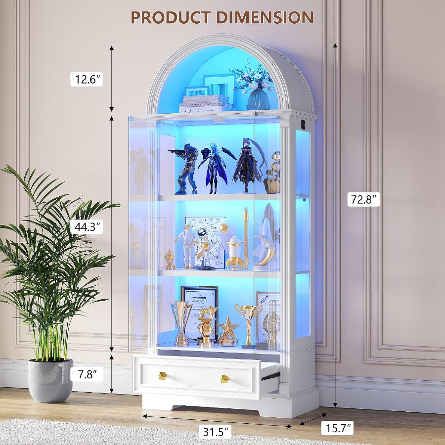 アーチ型のガラス扉付き展示キャビネット、高さ72インチの人体 - Glass Cabinet Display のレビューと価格