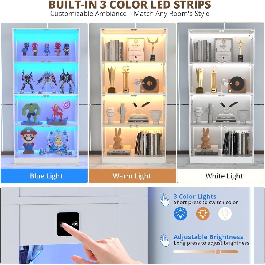 65インチのガラス扉付きディスプレイキャビネット、4段式ディ - Glass Cabinet Display のレビューと価格