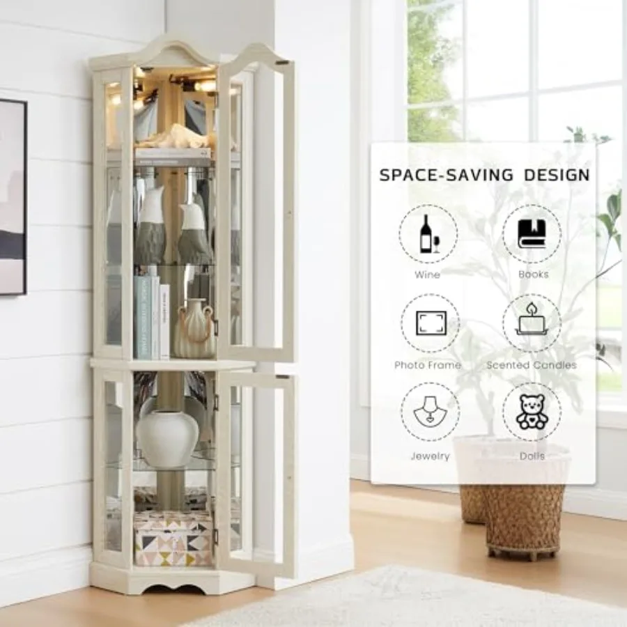 バーでの使用や酒類の保管に適した、角型の飾り棚。明るい木目調 - Glass Cabinet Display のレビューと価格