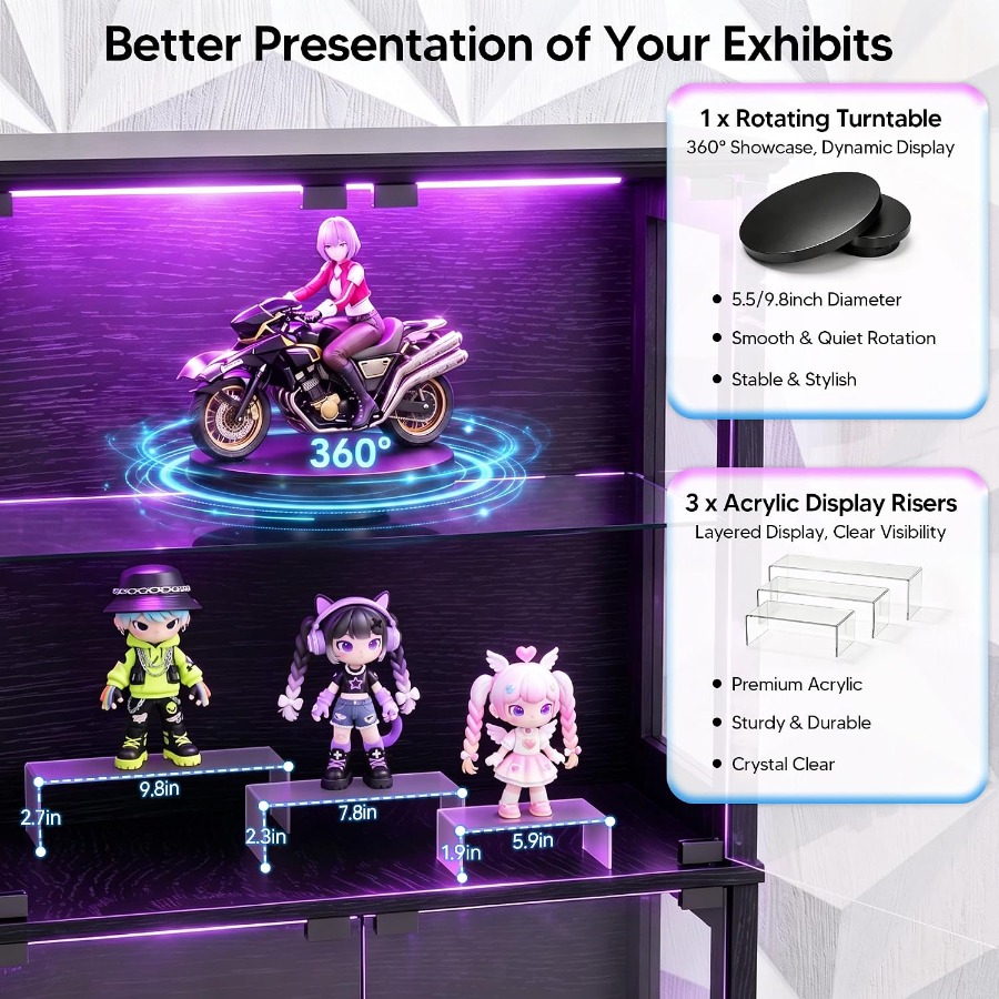 ガラス扉付きの展示キャビネット、RGBライト付き4段式展示ケ - Glass Cabinet Display のレビューと価格