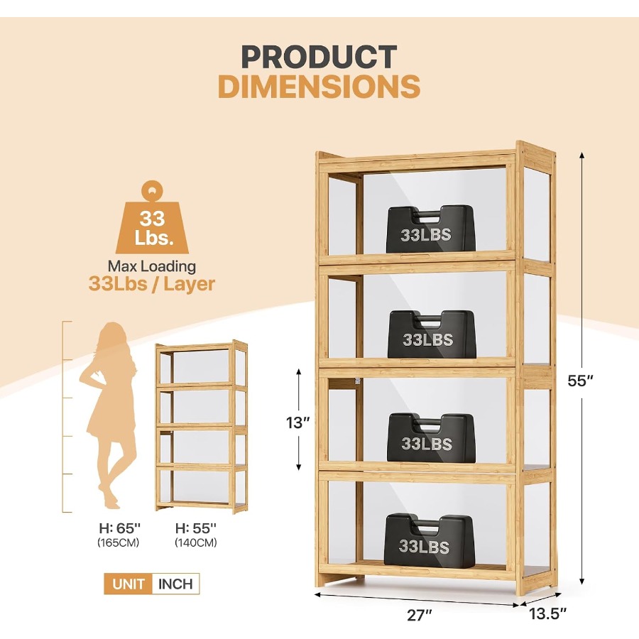 跳ね上げ式の扉が付いたショーケース、高さ55インチ。 - Glass Cabinet Display のレビューと価格