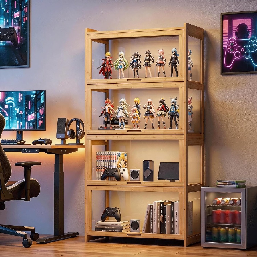 跳ね上げ式の扉が付いたショーケース、高さ55インチ。 - Glass Cabinet Display のレビューと価格