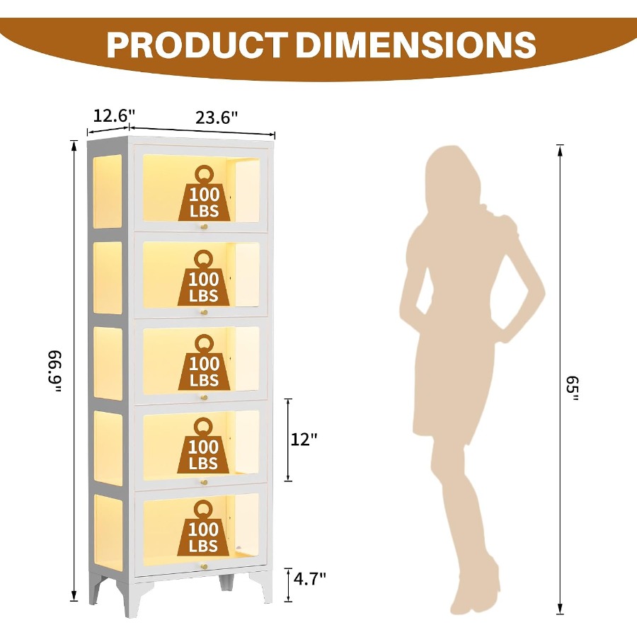 LEDライト付きガラス製ショーケース、67インチの展示用キャ - Glass Cabinet Display のレビューと価格