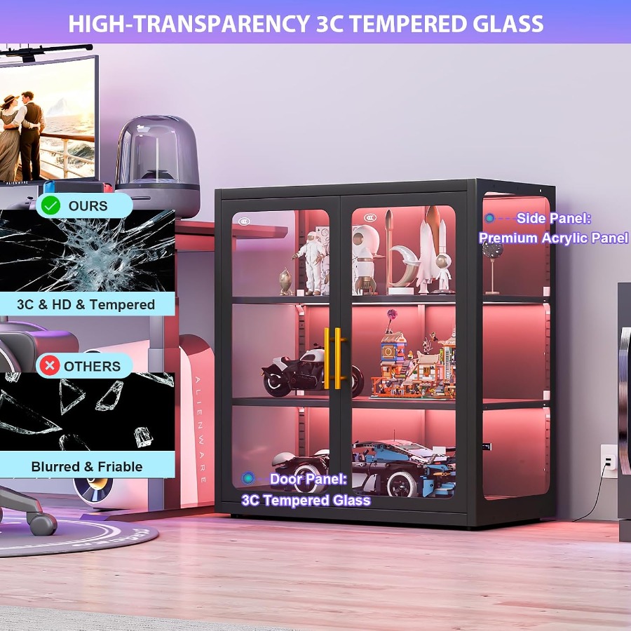 コレクション用のガラス扉とRGBライト付きディスプレイキャビ - Glass Cabinet Display のレビューと価格