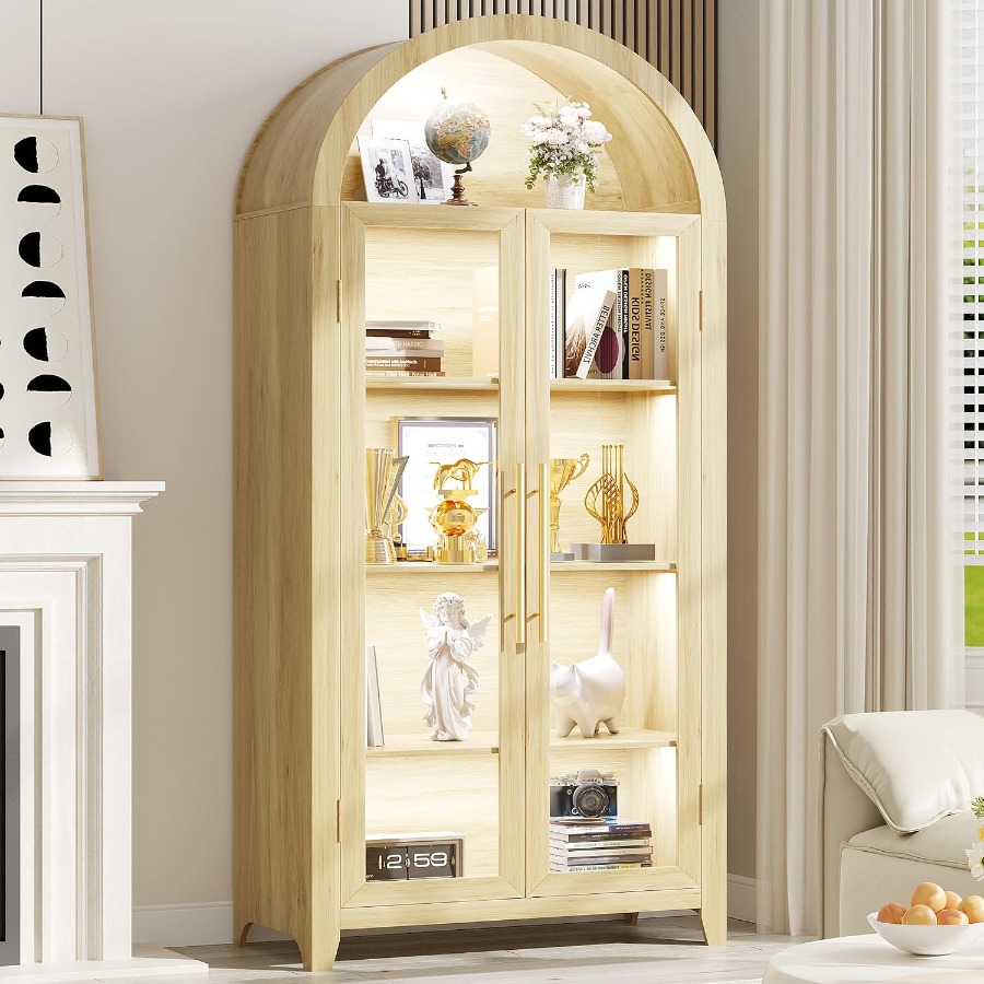 ガラス扉とLEDライト付きのアーチ型ディスプレイキャビネット - Glass Cabinet Display のレビューと価格