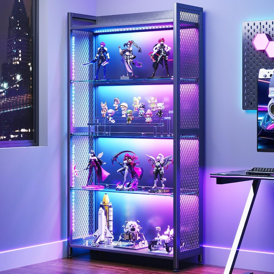 ガラス棚付きディスプレイケース、RGBライト搭載4段式ディス - Glass Cabinet Display のレビューと価格