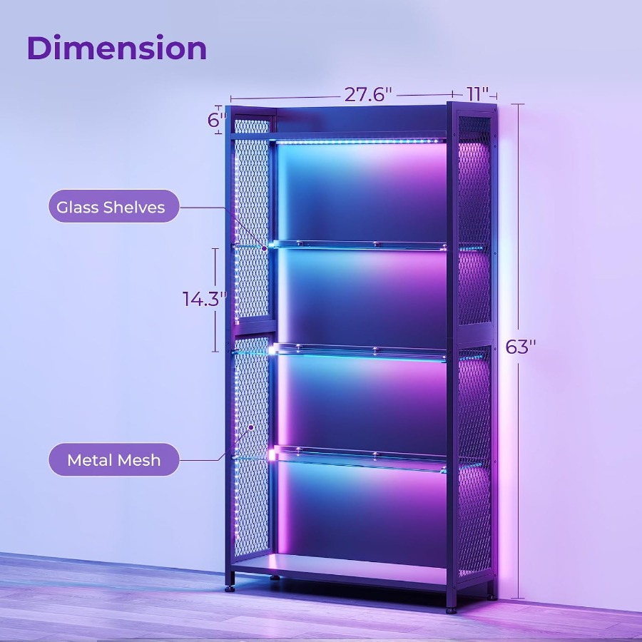 ガラス棚付きディスプレイケース、RGBライト搭載4段式ディス - Glass Cabinet Display のレビューと価格