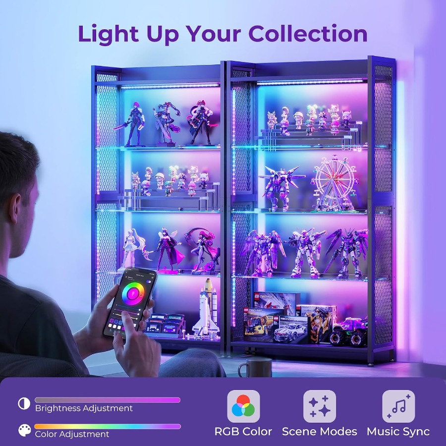 ガラス棚付きディスプレイケース、RGBライト搭載4段式ディス - Glass Cabinet Display のレビューと価格