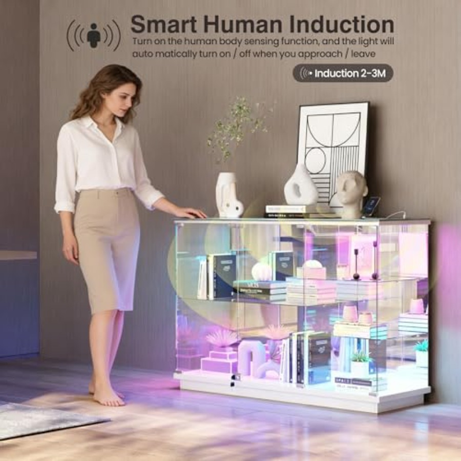 RGBガラスディスプレイキャビネット（コレクション用、鍵付き - Glass Cabinet Display のレビューと価格