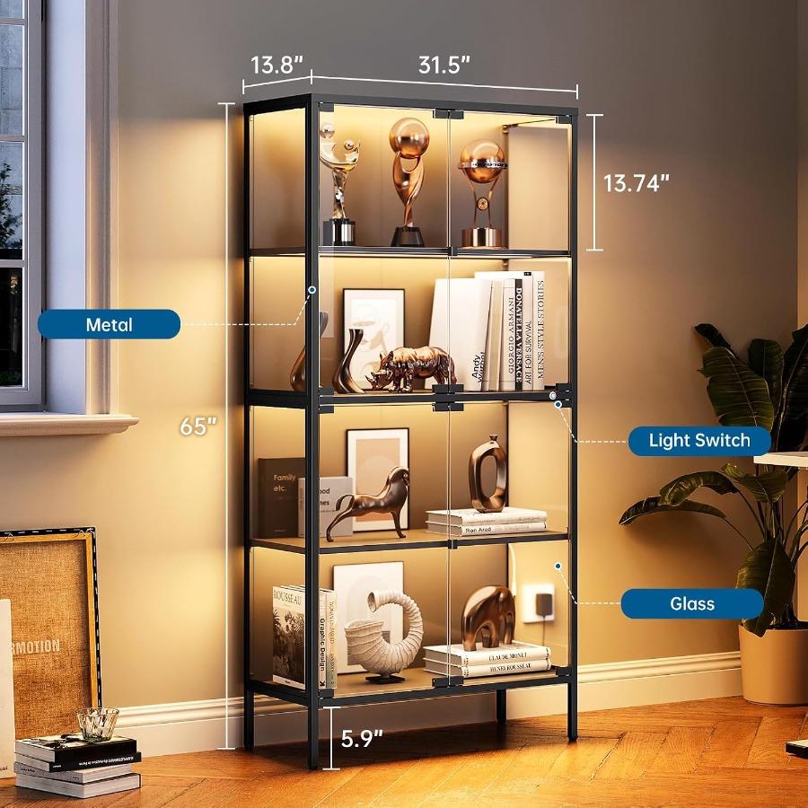65インチのガラス製ショーケース。3色のLEDライト付き。強 - Glass Cabinet Display のレビューと価格