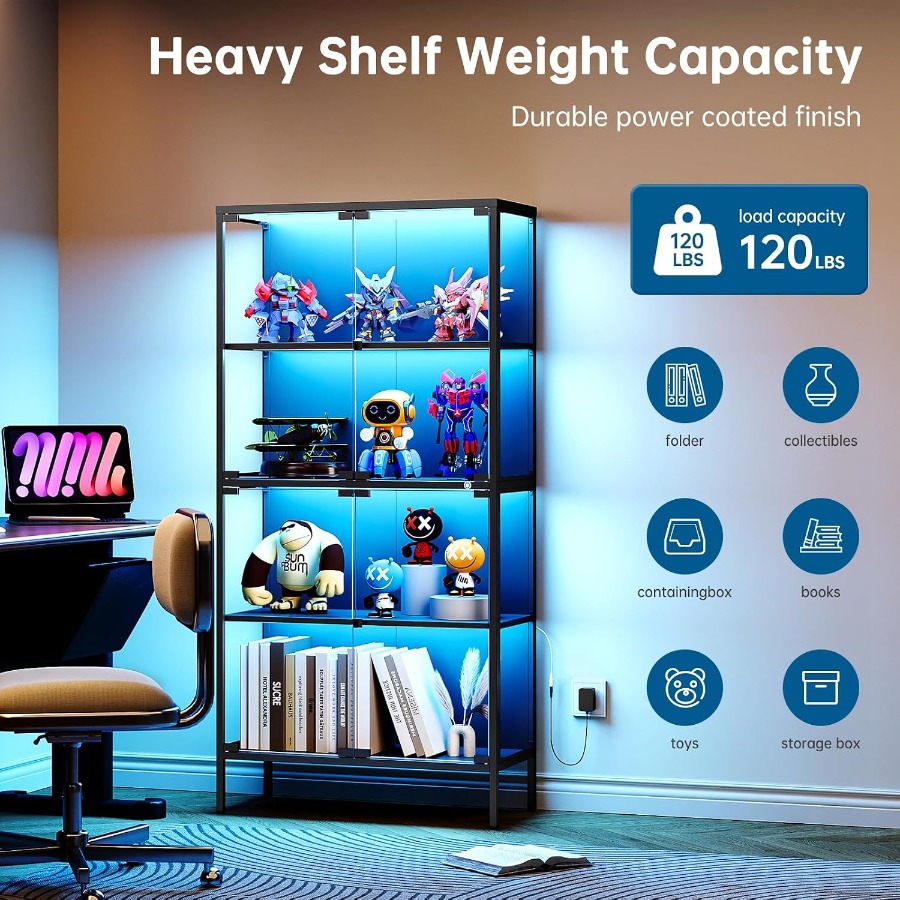 65インチのガラス製ショーケース。3色のLEDライト付き。強 - Glass Cabinet Display のレビューと価格