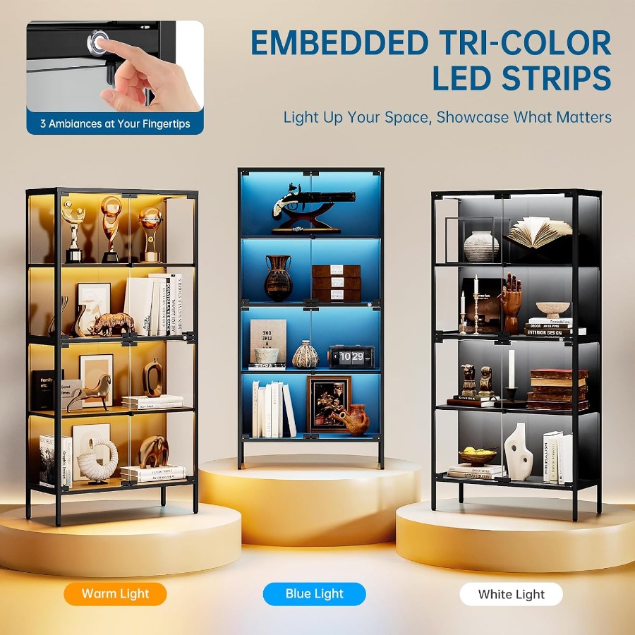 65インチのガラス製ショーケース。3色のLEDライト付き。強 - Glass Cabinet Display のレビューと価格