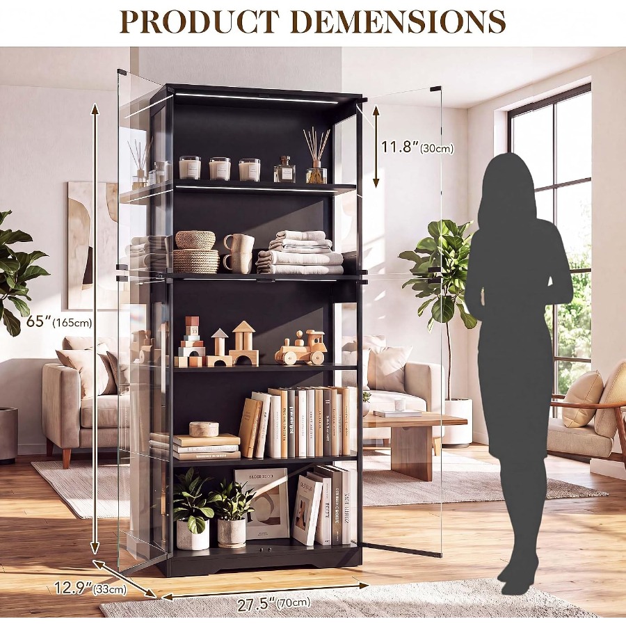 65インチのガラス扉とLEDライト付きディスプレイキャビネッ - Glass Cabinet Display のレビューと価格